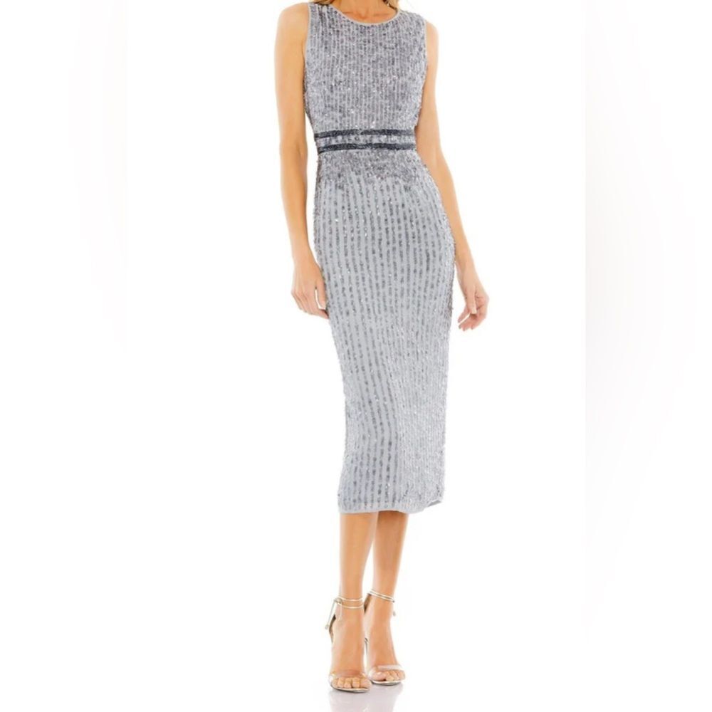 Mac Duggal Sleeveless High Neck Beaded Midi Sheath Dress NWT Size 6